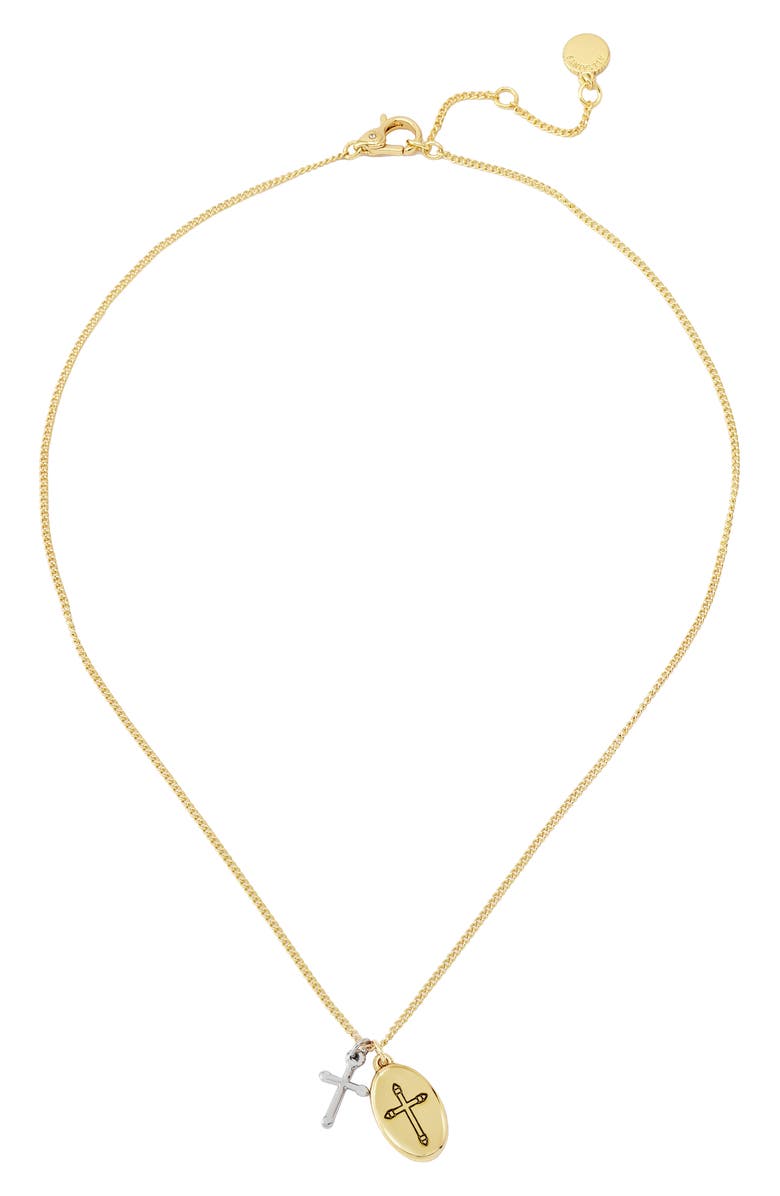 AllSaints Cross Duo Pendant Necklace, Alternate, color,