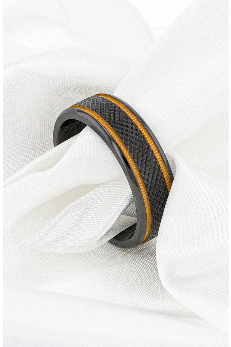 Baroque Titanium Diamond Pattern Wedding Ring, Alternate, color, Black / Gold