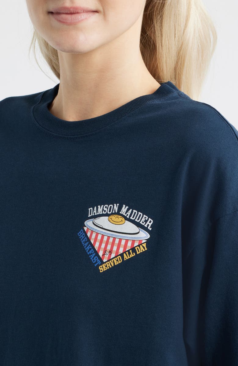 Damson Madder All Day Breakfast Oversize Organic Cotton Graphic T-Shirt, Alternate, color, Navy