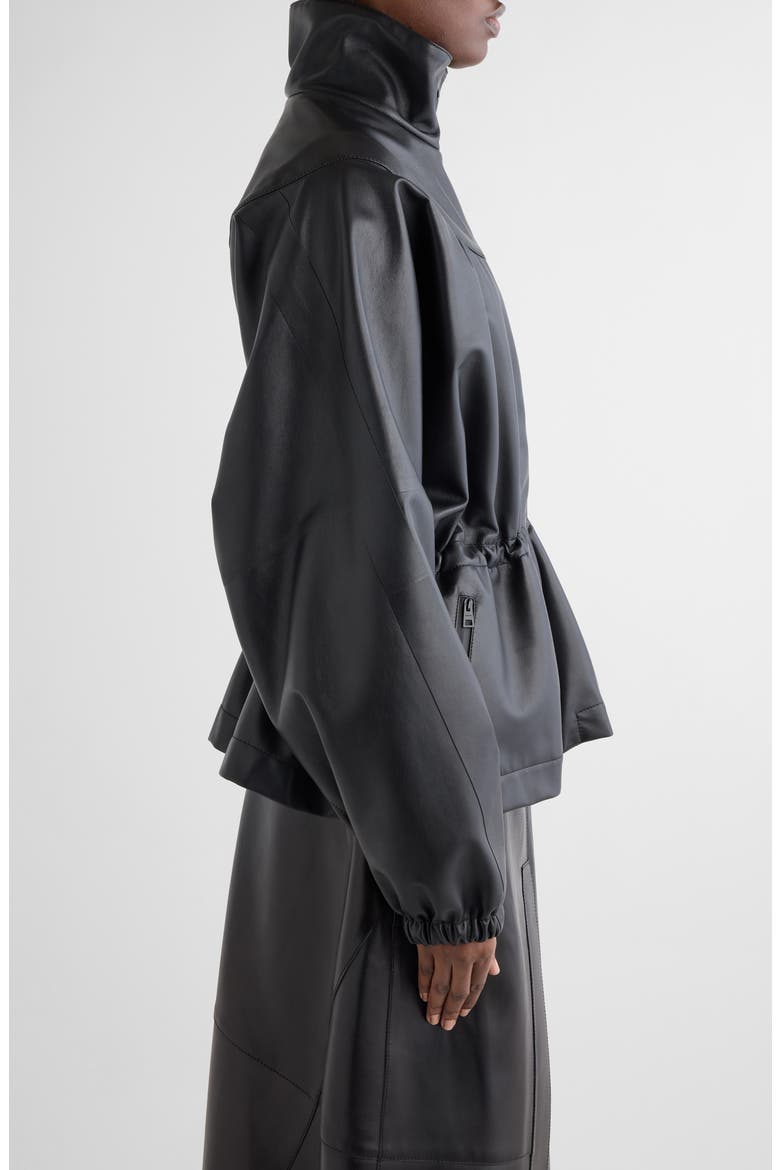 Gathered Leather Jacket, Alternate, color, BLACK