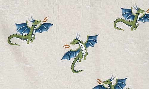 Petit Lem Kids' Dragon Print Fitted Two-piece Organic Cotton Rib Pajamas In Nude