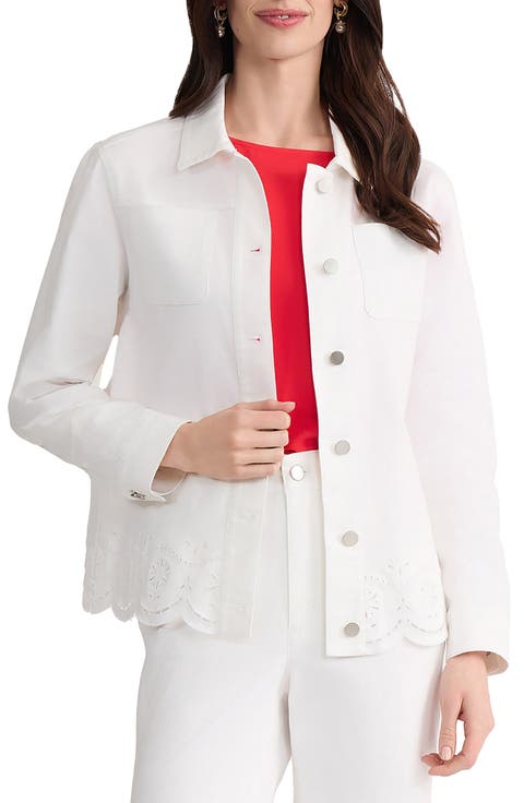 Eyelet Embroidered Trim Shirt Jacket