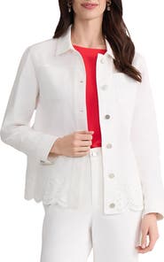 Jones New York Eyelet Embroidered Trim Shirt Jacket