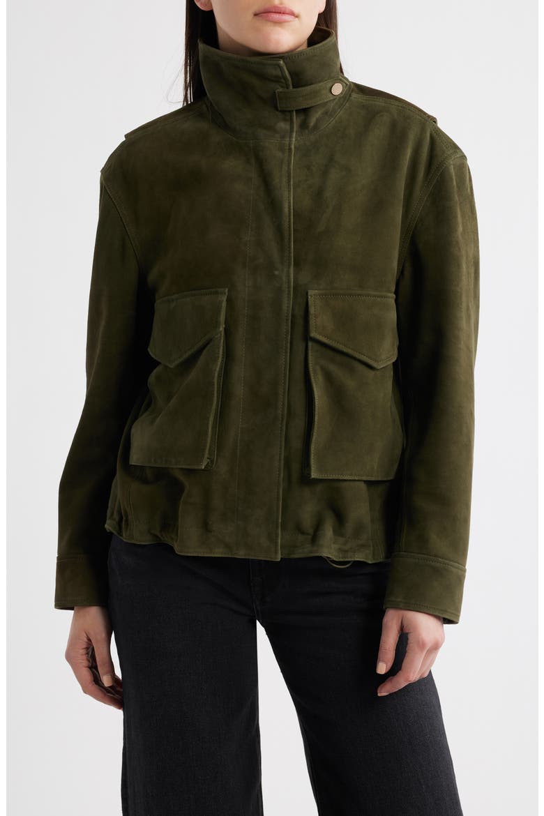 Suede Bubble Jacket, Alternate, color, OLIVE