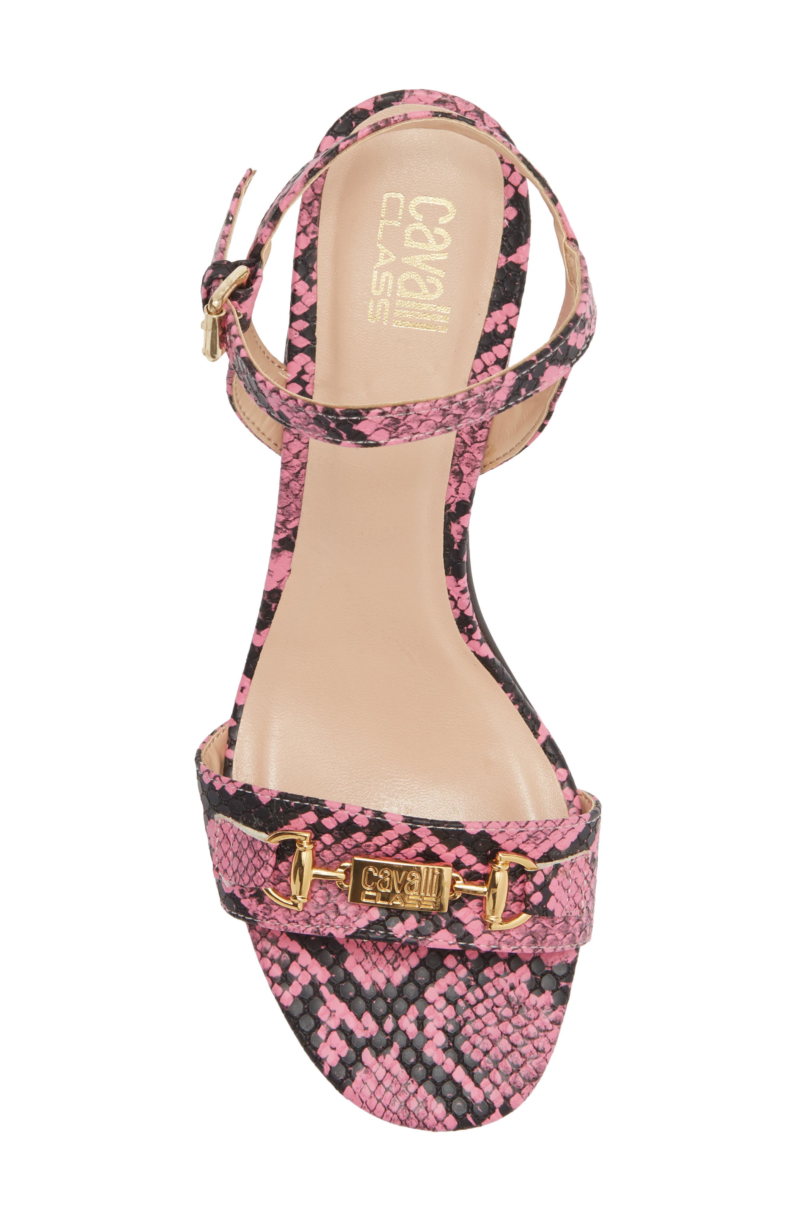Roberto Cavalli Snake Embossed Ankle Strap Sandal, Alternate, color, Pink