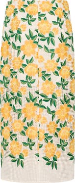 Milly Marta Floral Embroidery Midi Skirt
