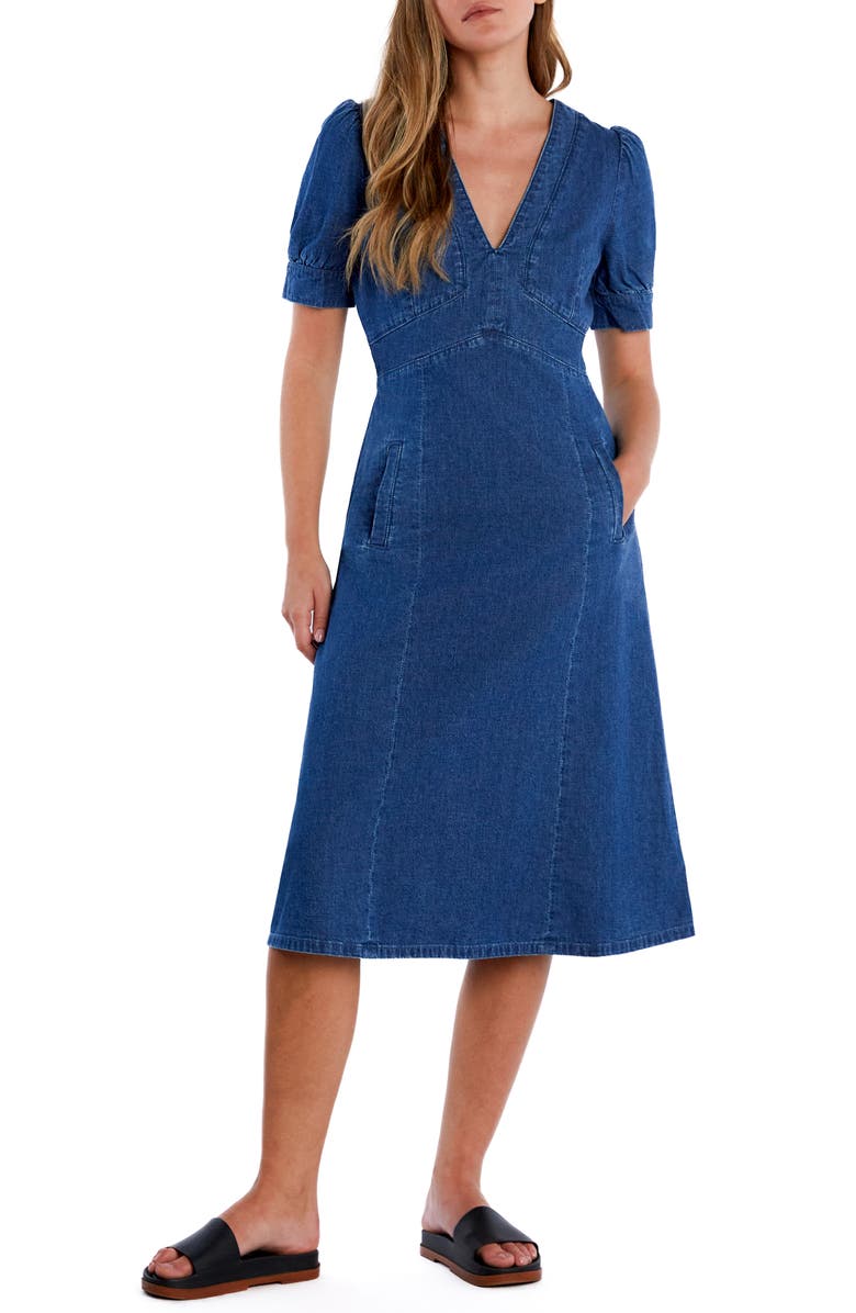 Wash Lab Denim Jolie Puff Sleeve Denim Midi Dress, Alternate, color, 