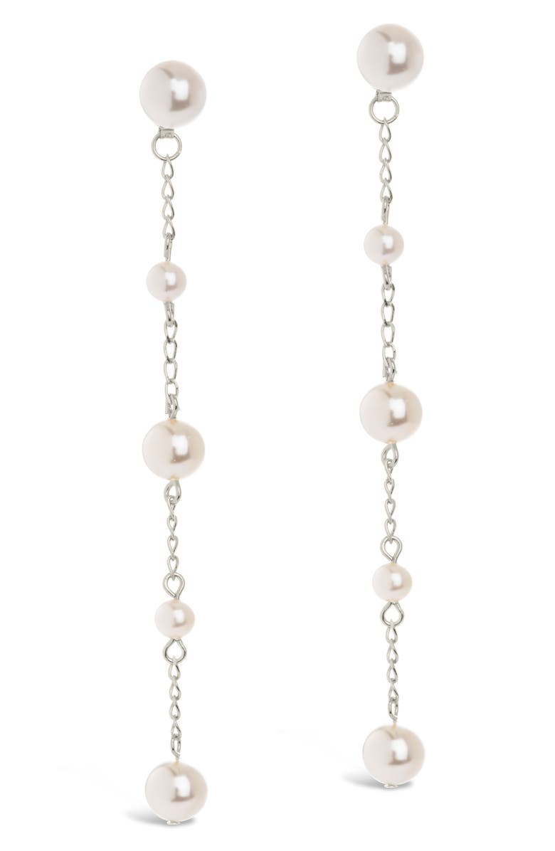Sterling Forever Abi Imitation Pearl Station Chain Drop Earrings, Alternate, color,