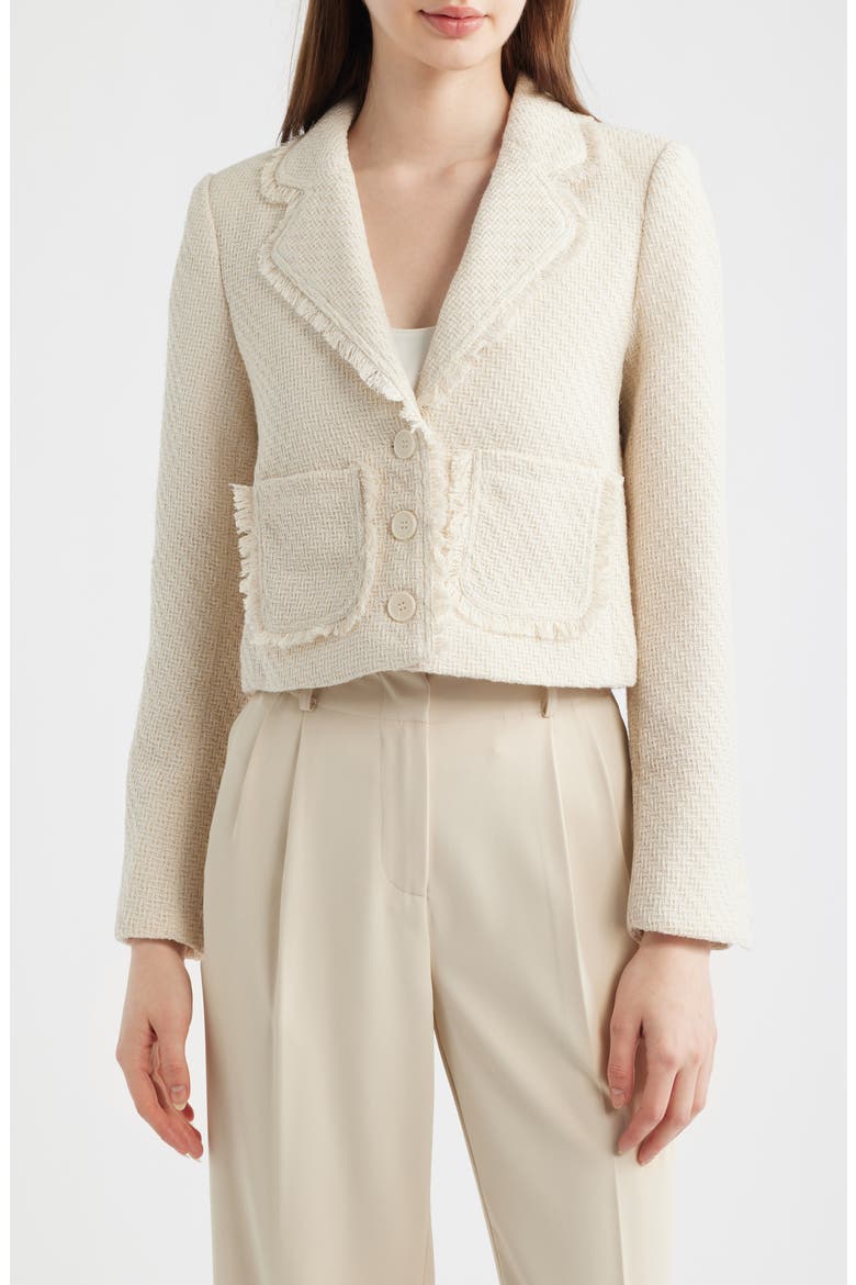 Fringe Detail Tweed Jacket, Main, color, ALMOND MILK