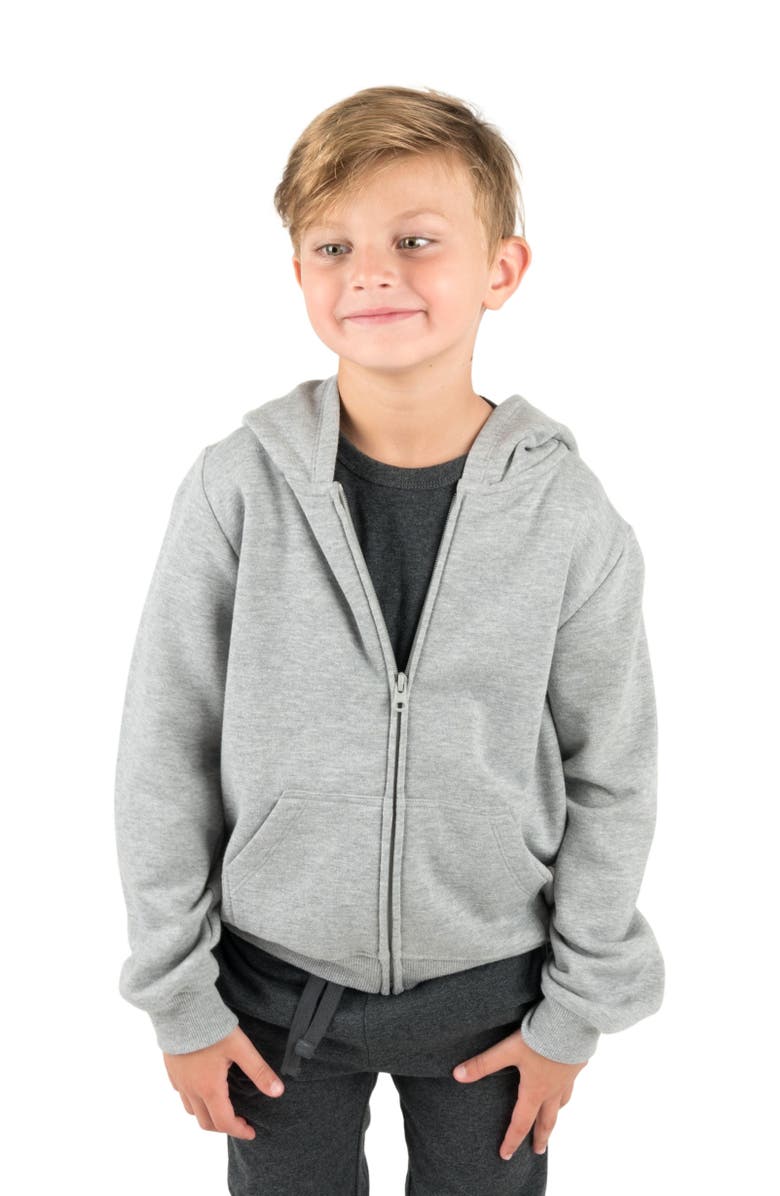 Leveret Kids Zip-Up Sweatshirt Hoodie, Cotton Blend, Solid Colors, Main, color, Light Gray