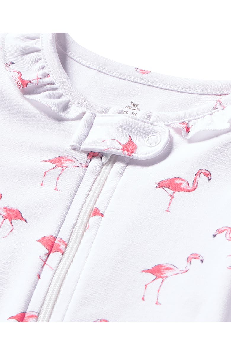Petite Plume Flamingo Print Pima Cotton Footie, Alternate, color, White