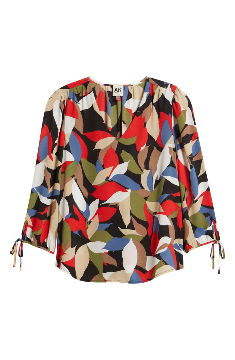 AK ANNE KLEIN V-Neck Woven Shirt, Alternate, color, Begonia Red Multi