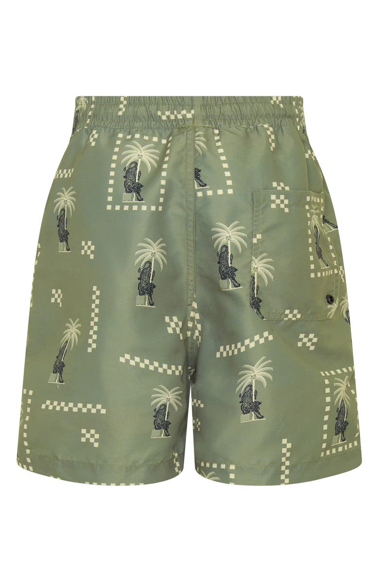 TINY TRIBE Kids' Tiger Island UPF 50+ Swim Trunks, Alternate, color, Olive