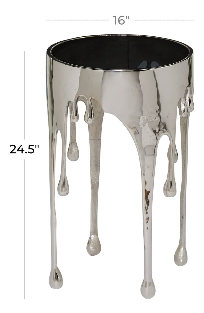 VIVIAN LUNE HOME Silver Aluminum Drip Accent Table with Melting Designed Legs and Shaded Glass Top, Alternate, color, 