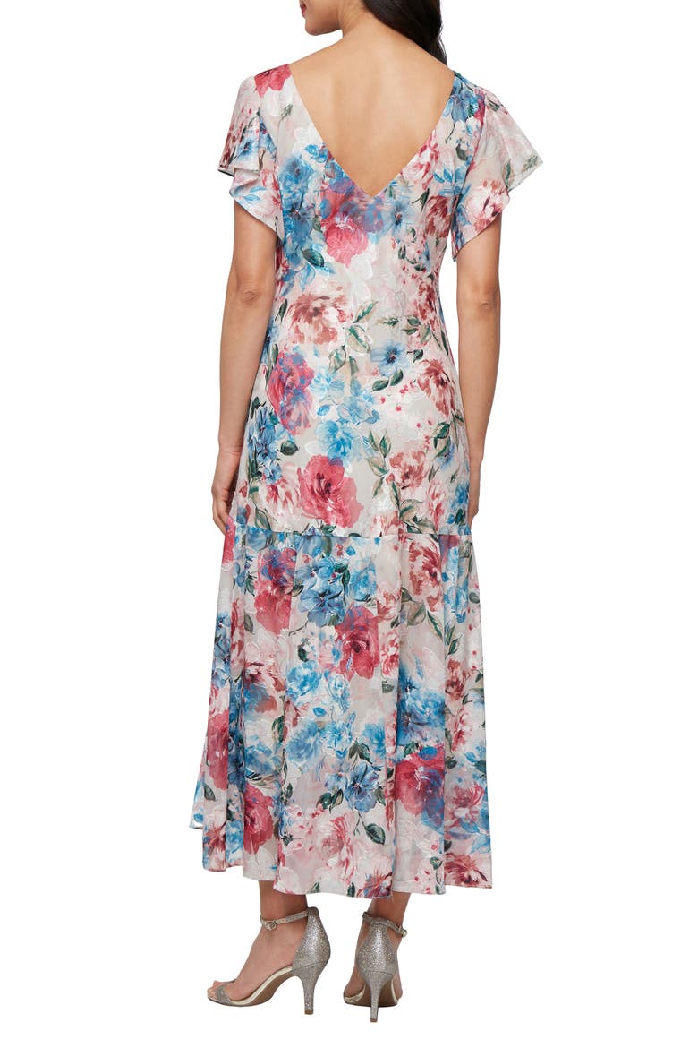 Floral Burnout Chiffon Cocktail Dress, Alternate, color, TAUPE MULTI