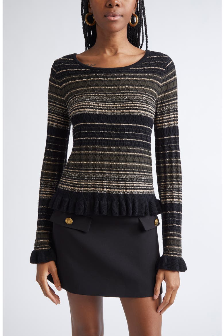 Melissa Texture Merino Wool Blend Knit Top, Main, color, DEEP OLIVE CABLE