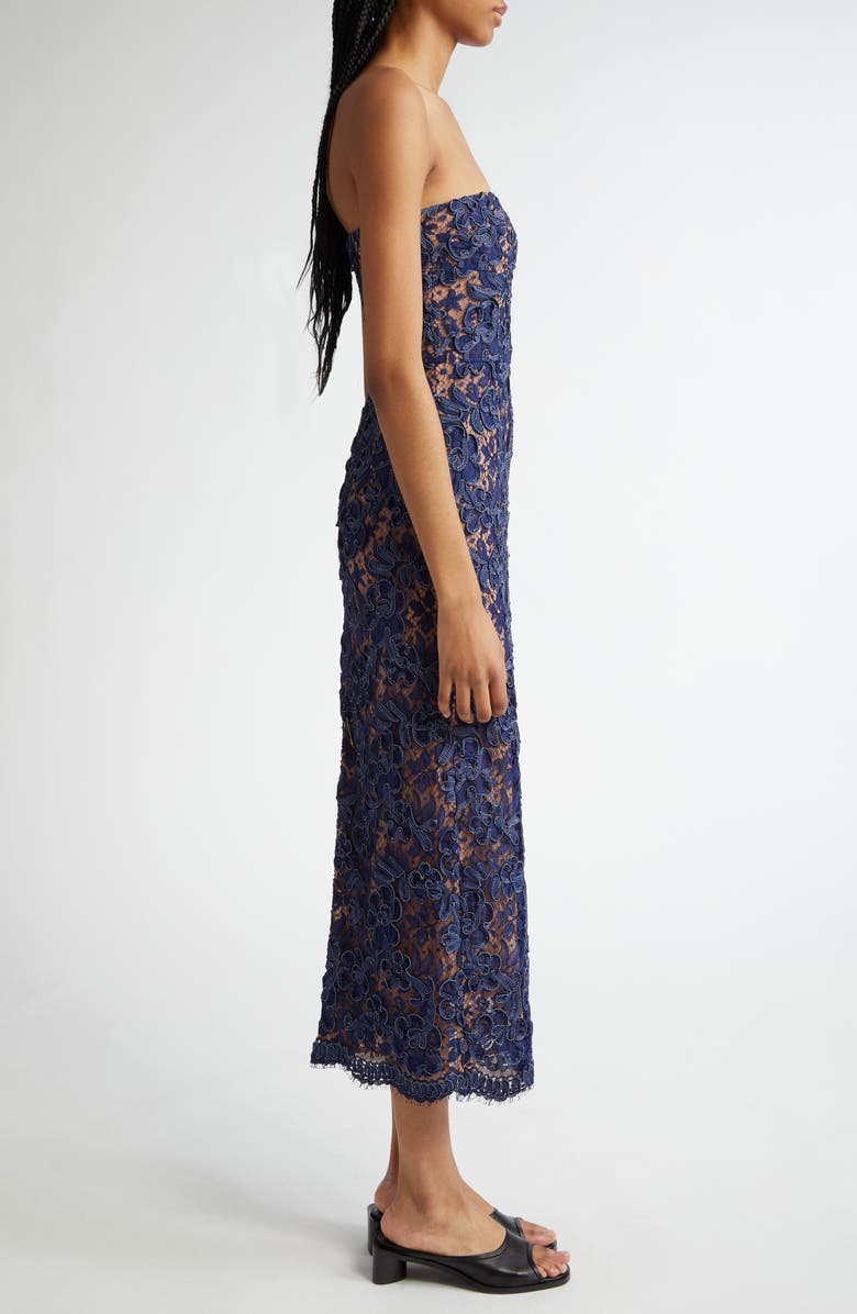 Michael Kors Collection Strapless Lace Sheath Dress, Alternate, color, Indigo