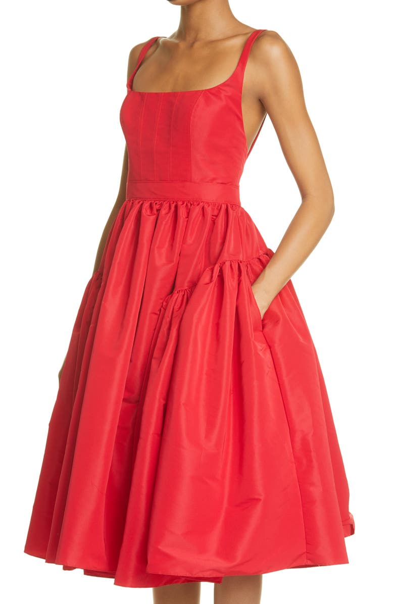 McQueen Alexander McQueen Open Back Fit & Flare Midi Dress, Alternate, color,