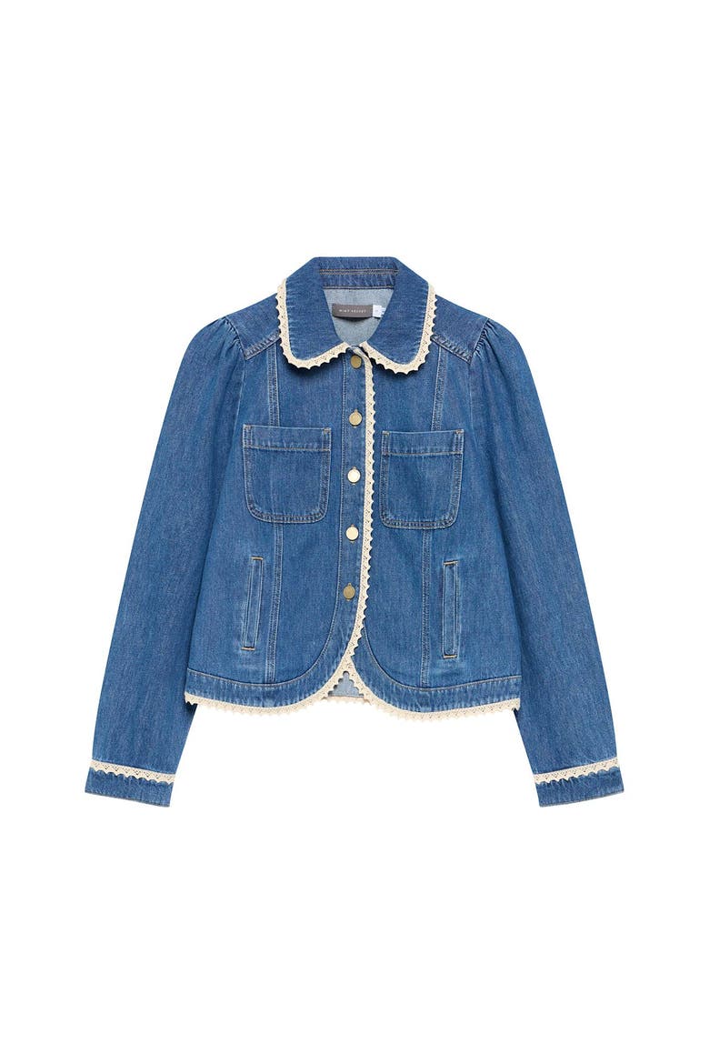 Lace Trim Denim Jacket, Alternate, color, Blue