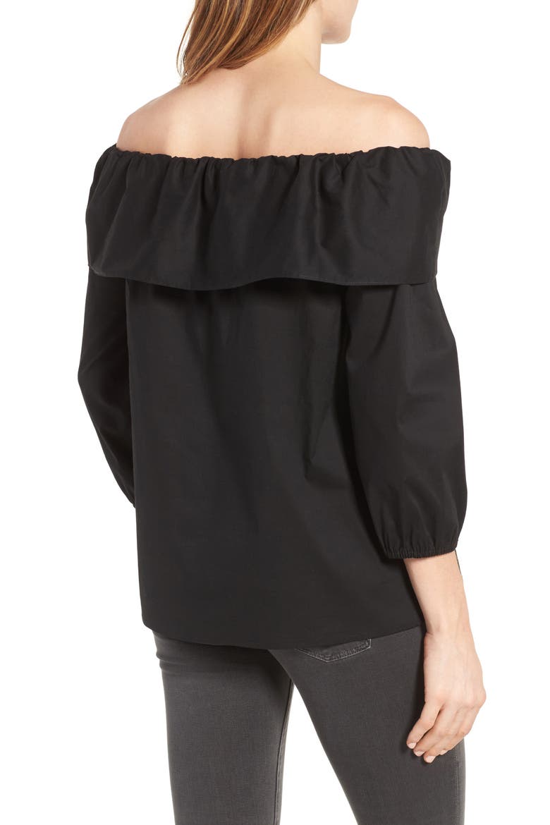 Bow Front Off the Shoulder Top, Alternate, color, BLACK