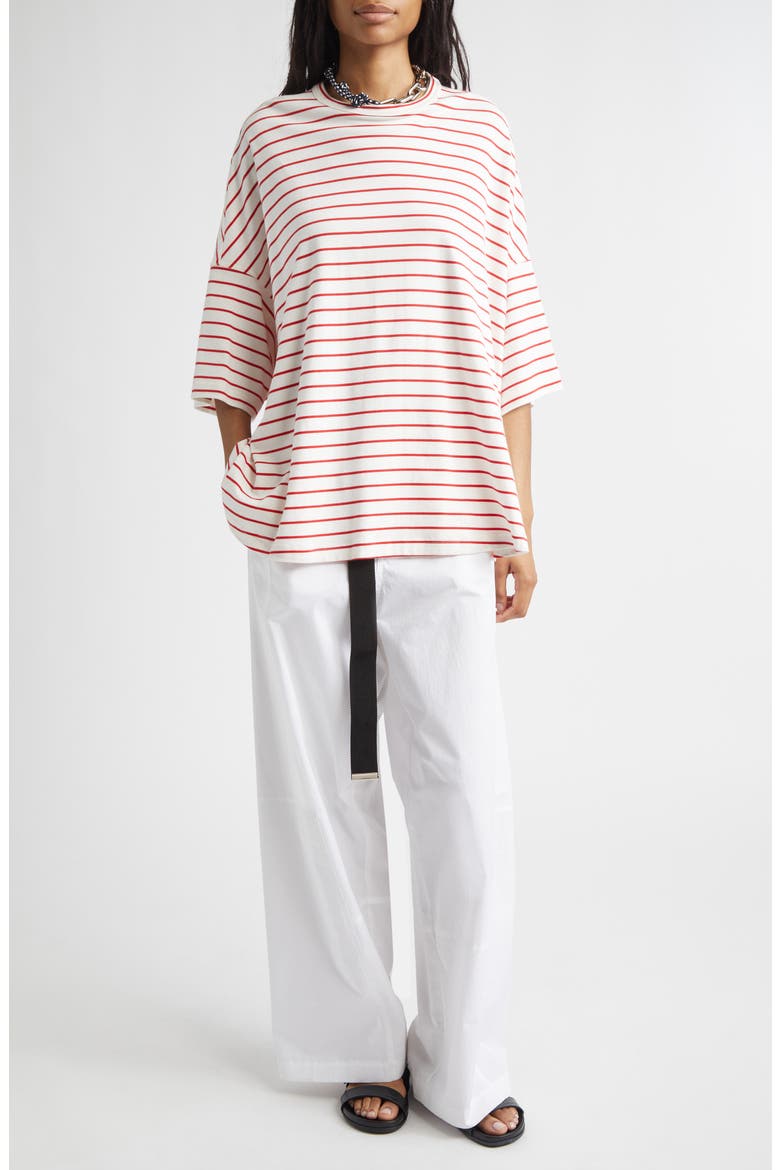 Stripe Oversize Cotton T-Shirt, Main, color, WHITE / RED STRIPE
