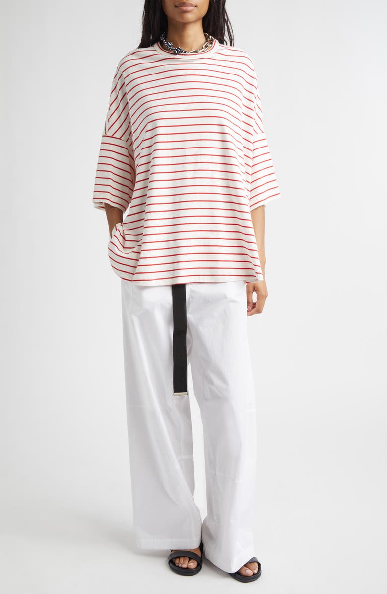 PLAN C Stripe Oversize Cotton T-Shirt, Main, color, White / Red Stripe