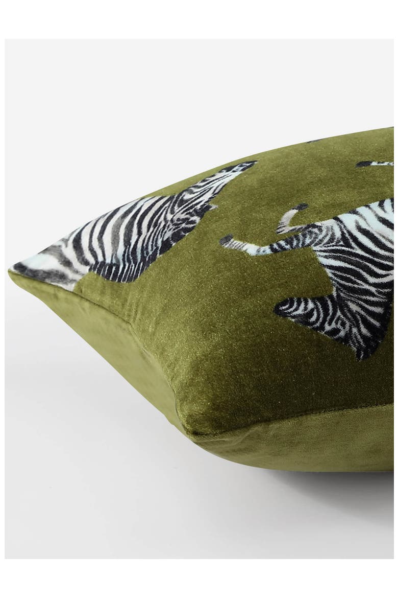 Velvet Watercolor Zebra Small Lumbar Pillow, Alternate, color, CARDAMON SEEDS