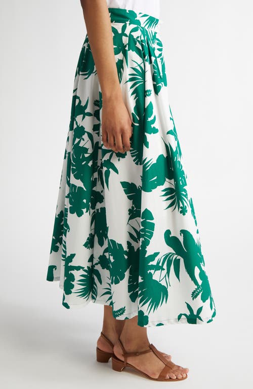 Max Mara Printed Poplin Pleated Skirt In Green