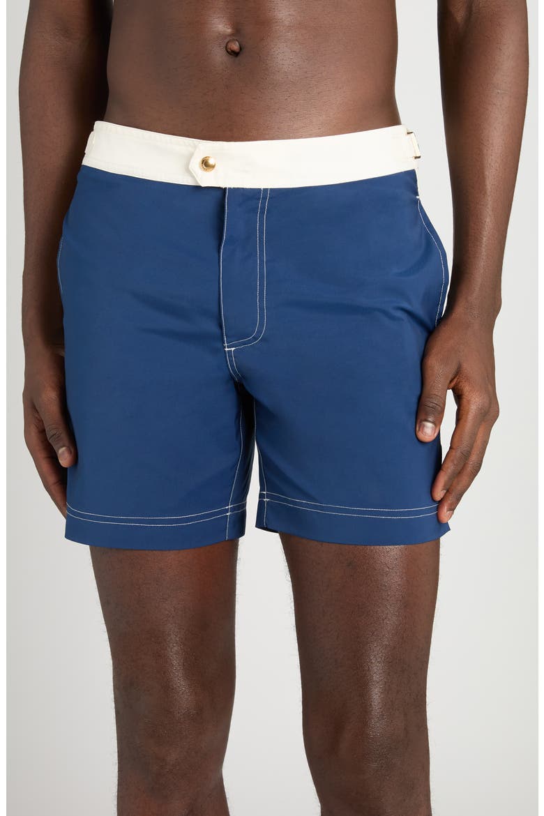 Microcompact Poplin Swim Trunks, Main, color, X7BAW DARK BLUE/ WHITE