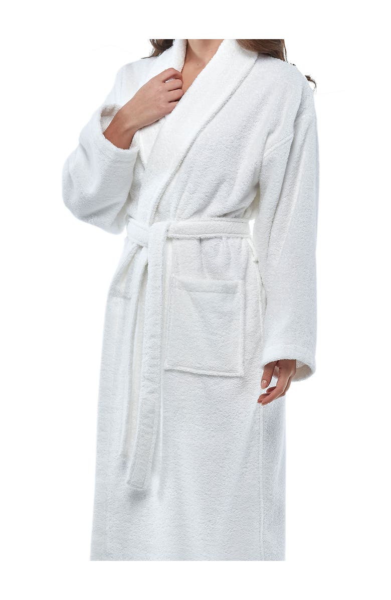 ARUS Shawl Collar Turkish Terry Cotton Bathrobe for Women, Alternate, color, White