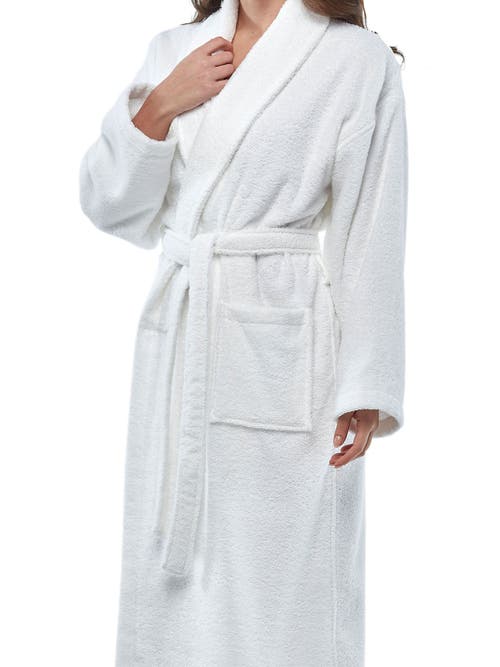 Arus Shawl Collar Turkish Terry Cotton Bathrobe For Women In White