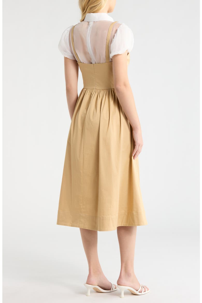 Carrington Mixed Media Midi Dress, Alternate, color, KHAKI WHITE