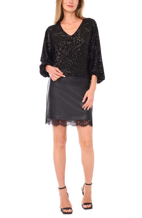 Vince Camuto Sequin Balloon Sleeve Top In Black