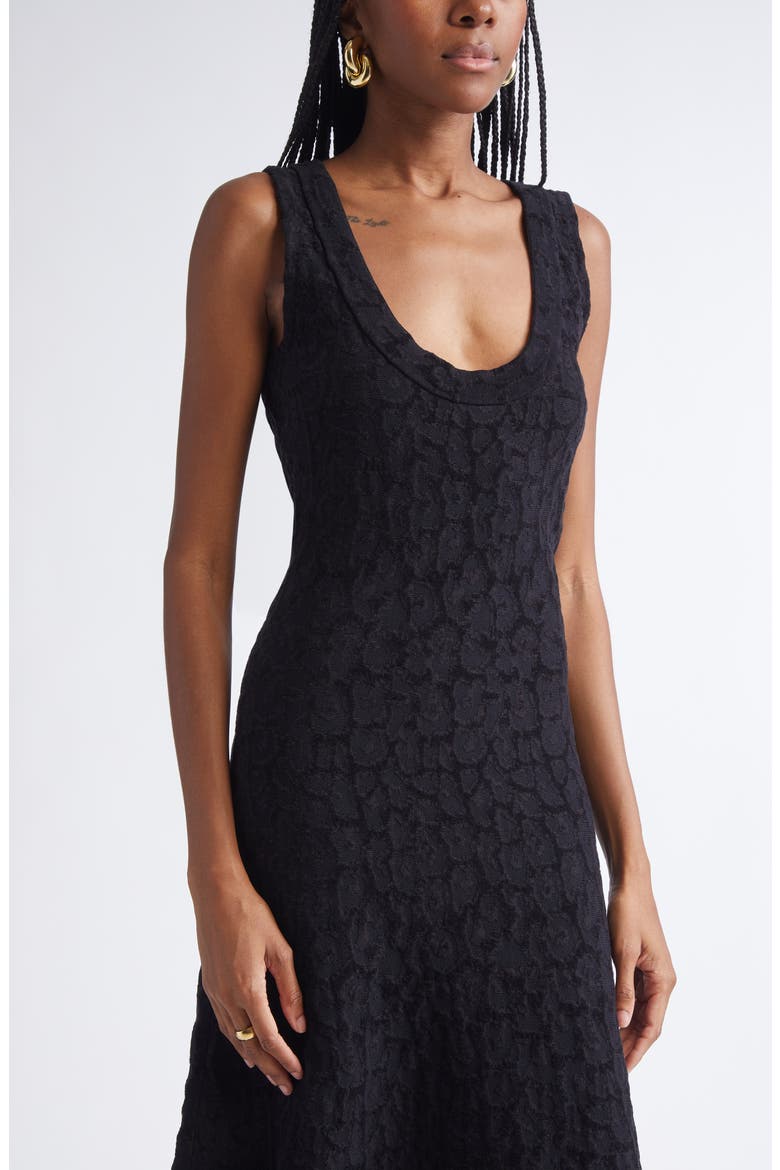 Cotton Blend Velveteen Leopard Jacquard Midi Dress, Alternate, color, BLACK MULTI