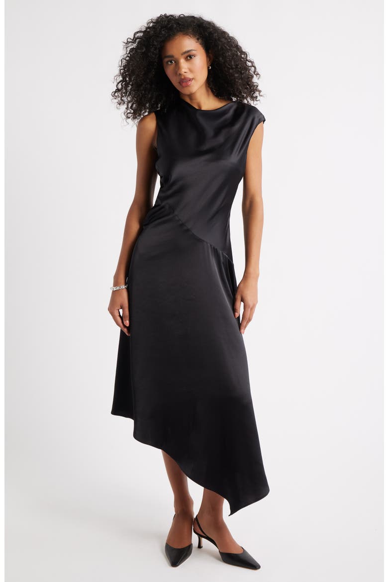 asymmetric satin midi dress KSTM Women's Asymmetric Satin Midi Dress With Tie Shoulder Straps And Handkerchief Hem For Evening Party Occasions,XS