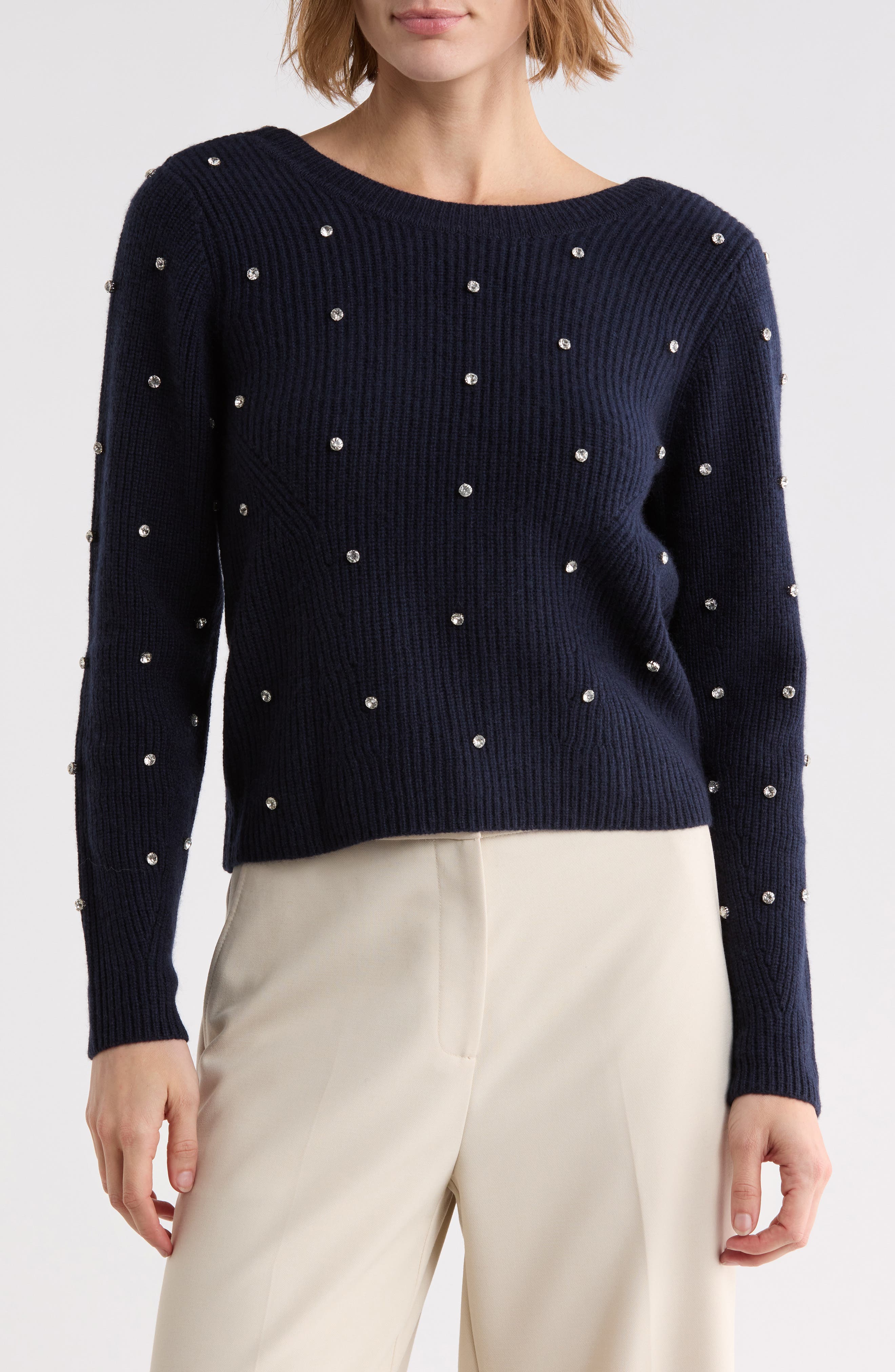 Embellished V-Wrap Back Cashmere Sweater