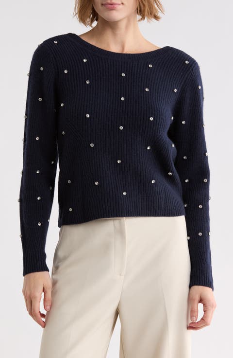 Embellished V-Wrap Back Cashmere Sweater