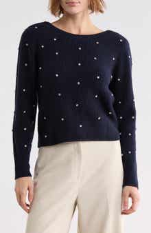 Embellished V-Wrap Back Cashmere Sweater