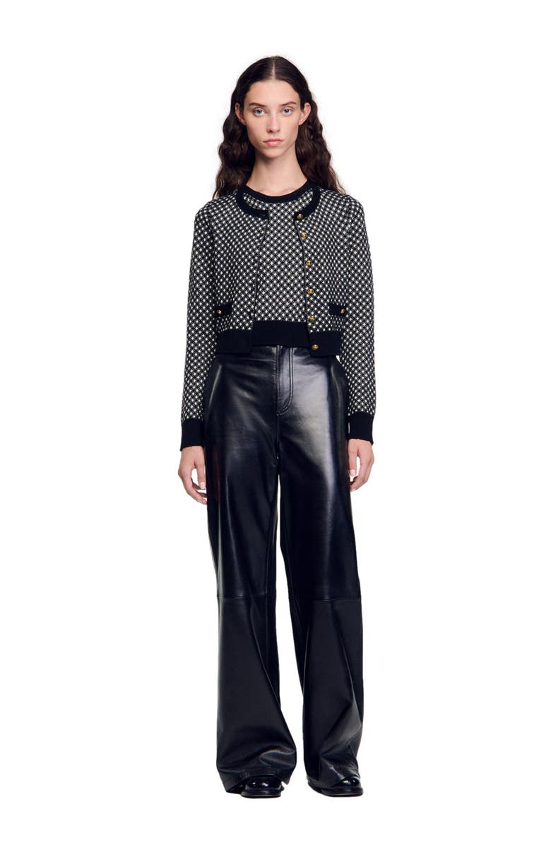 SANDRO Jacquard check cardigan, Main, color, 