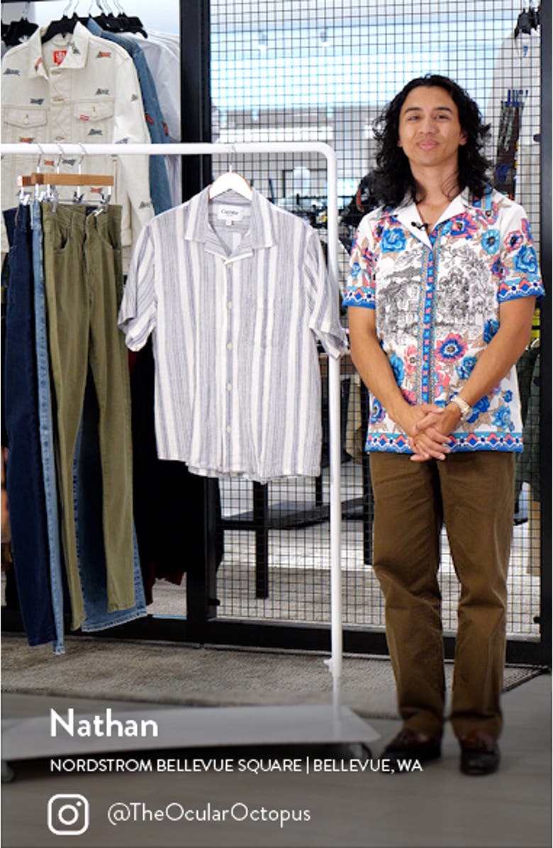 Tallis Stripe Cotton Blend Camp Shirt, sales video thumbnail