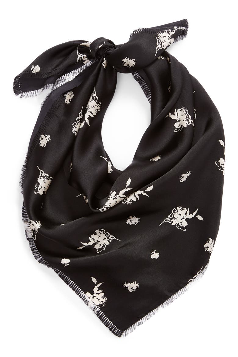 Floral Print Square Silk Scarf (Nordstrom Exclusive), Alternate, color, BLACK ETCH FLOWERS
