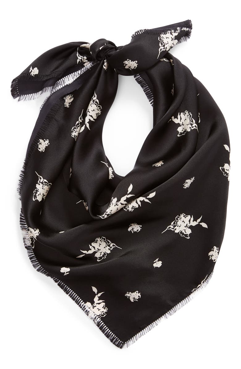 Something Navy Floral Print Square Silk Scarf, Alternate, color,