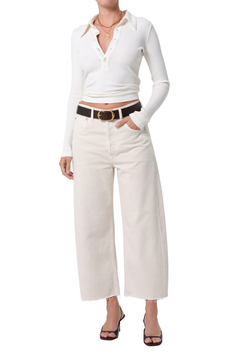 Citizens of Humanity Long Sleeve Rib Polo, Alternate, color, Pashmina Off White