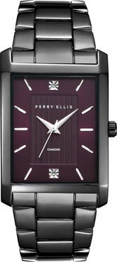 Perry Ellis Slim Rectangular Diamond Bracelet Watch, 31mm x 40mm