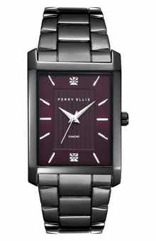 Perry Ellis Slim Rectangular Diamond Bracelet Watch, 31mm x 40mm