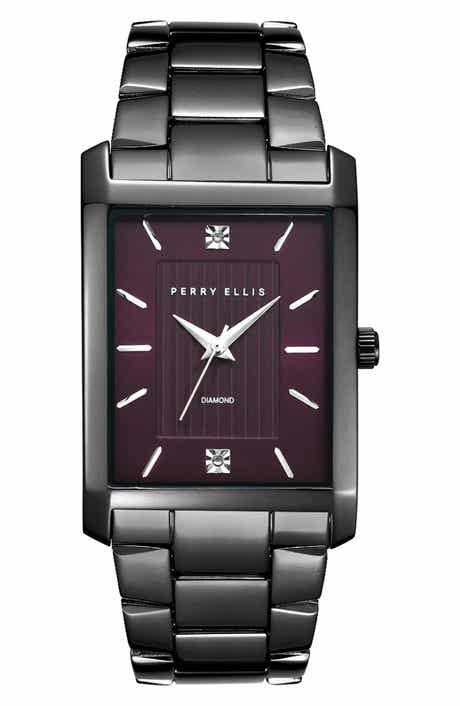 Perry Ellis Slim Rectangular Diamond Bracelet Watch, 31mm x 40mm