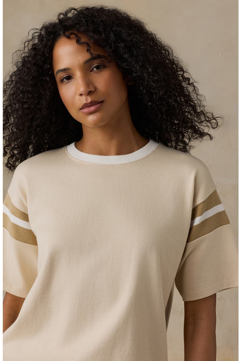 Throwback Stripe Sleeve Organic Cotton T-Shirt, Alternate, color, SUMMER SAND VARSITY