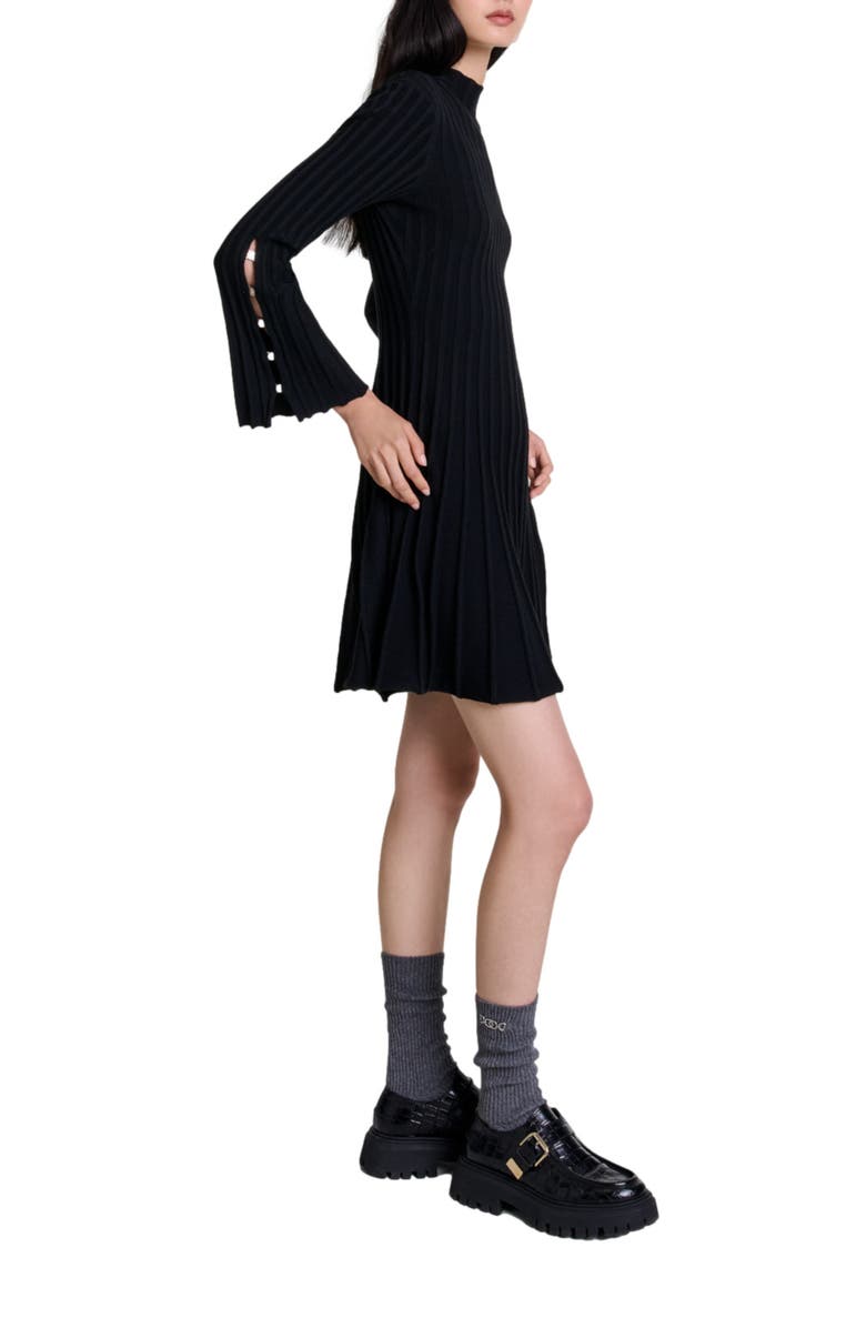 maje Short knit dress, Alternate, color, Black