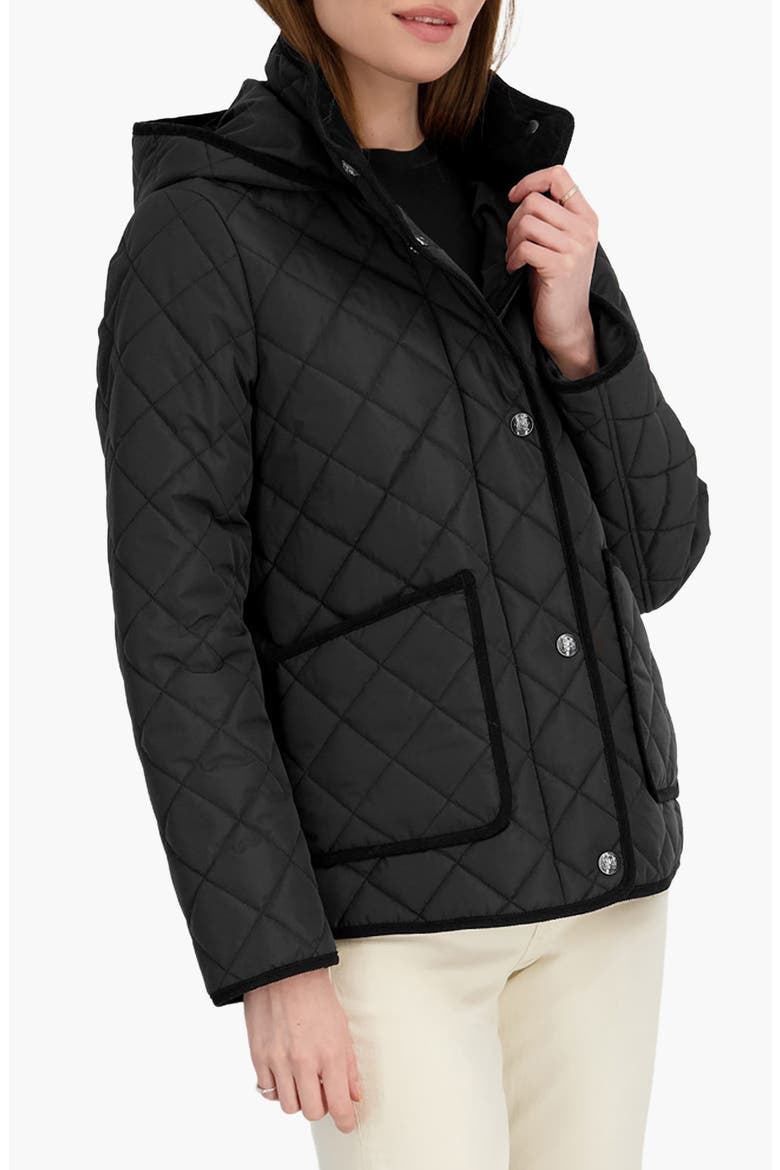 Rose Hooded Quilted Jacket, Alternate, color, BLACK