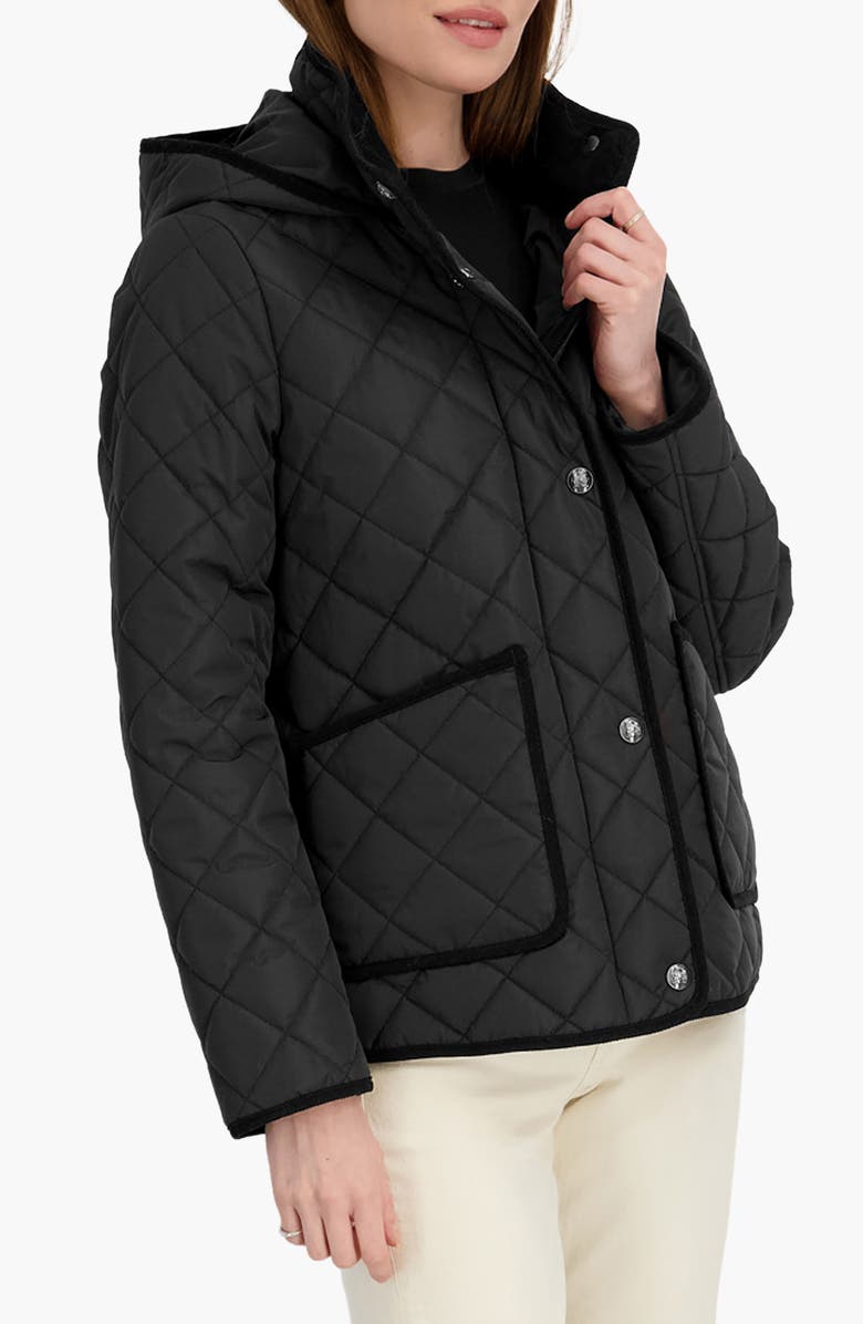 Tahari Rose Hooded Quilted Jacket, Alternate, color, Black